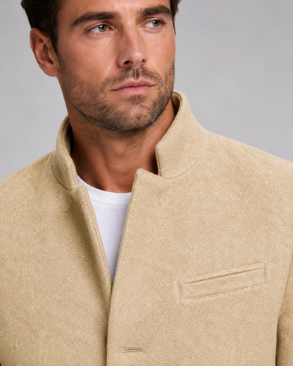 Men's Wool Coat - Stand Collar Single Breasted