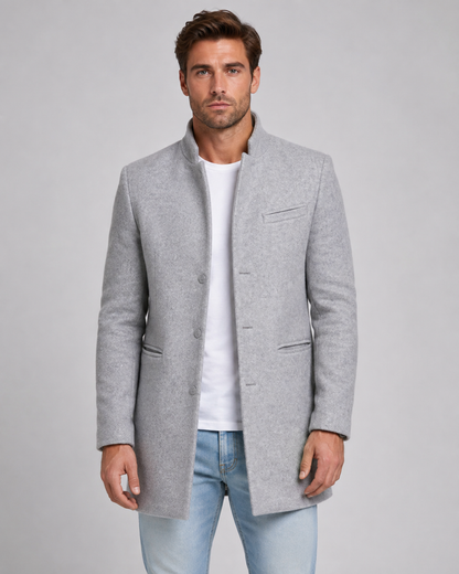 Men's Wool Coat - Stand Collar Single Breasted