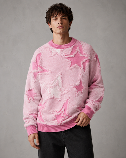 Men's Star Knit Sweater - Textured Graphic Crew Neck
