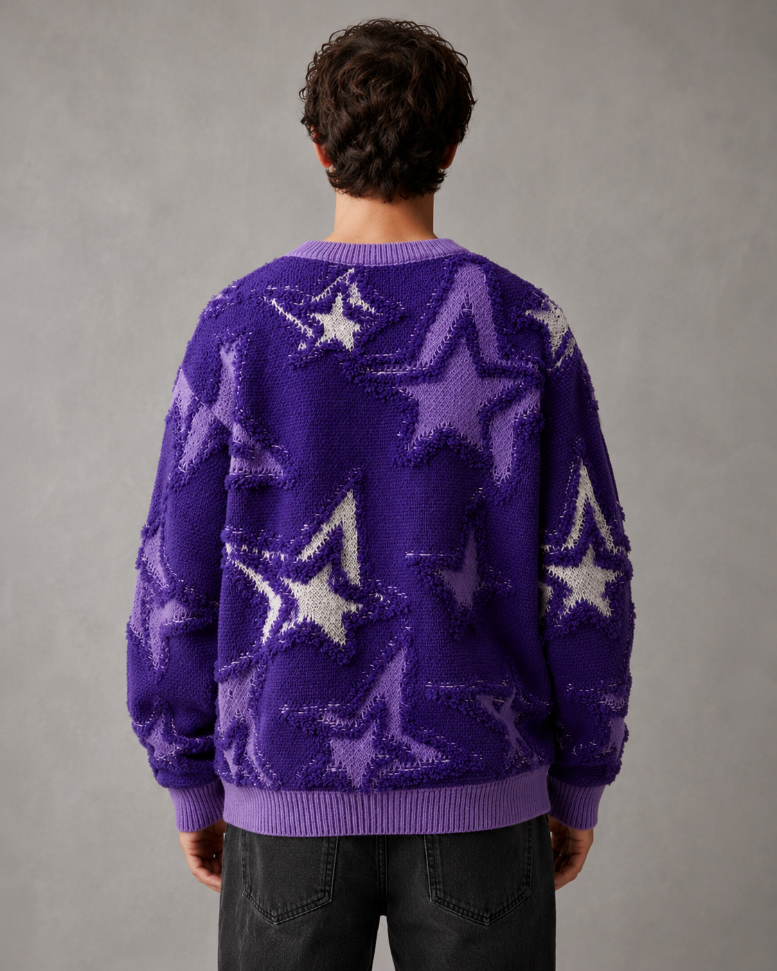 Men's Star Knit Sweater - Textured Graphic Crew Neck