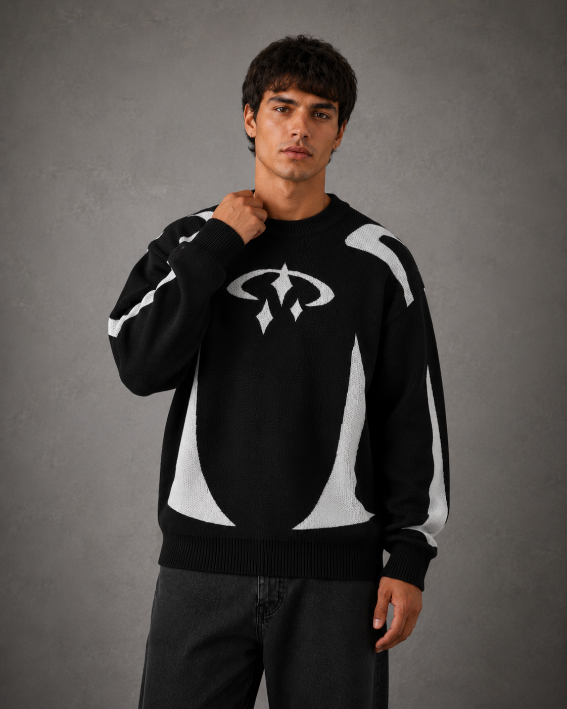 Men's Graphic Knit Sweater - Crew Neck Streetwear Pullover