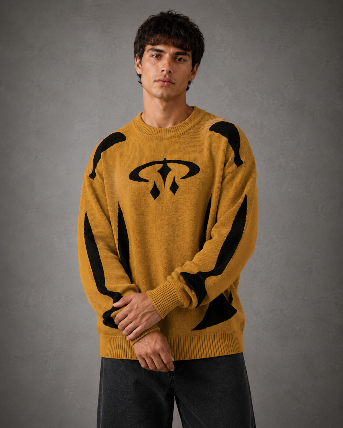Men's Graphic Knit Sweater - Crew Neck Streetwear Pullover