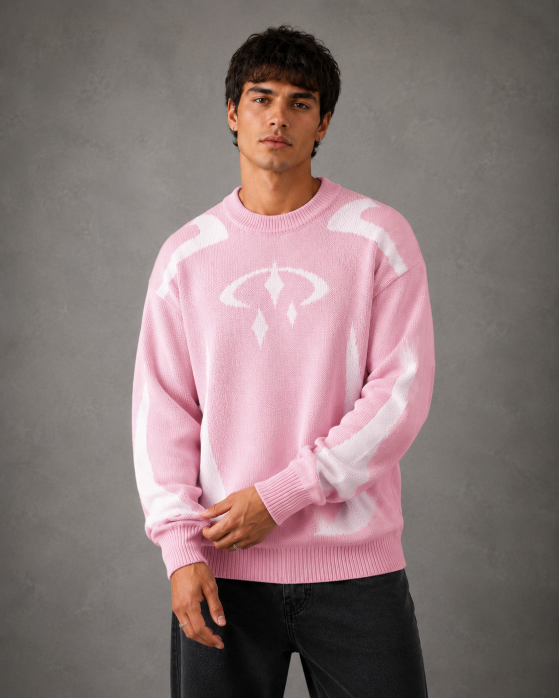 Men's Graphic Knit Sweater - Crew Neck Streetwear Pullover