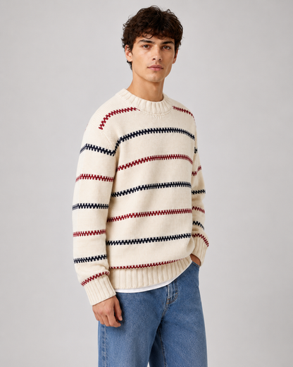 Men's Striped Knit Sweater - Crew Neck Relaxed Fit