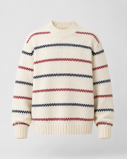 Men's Striped Knit Sweater - Crew Neck Relaxed Fit
