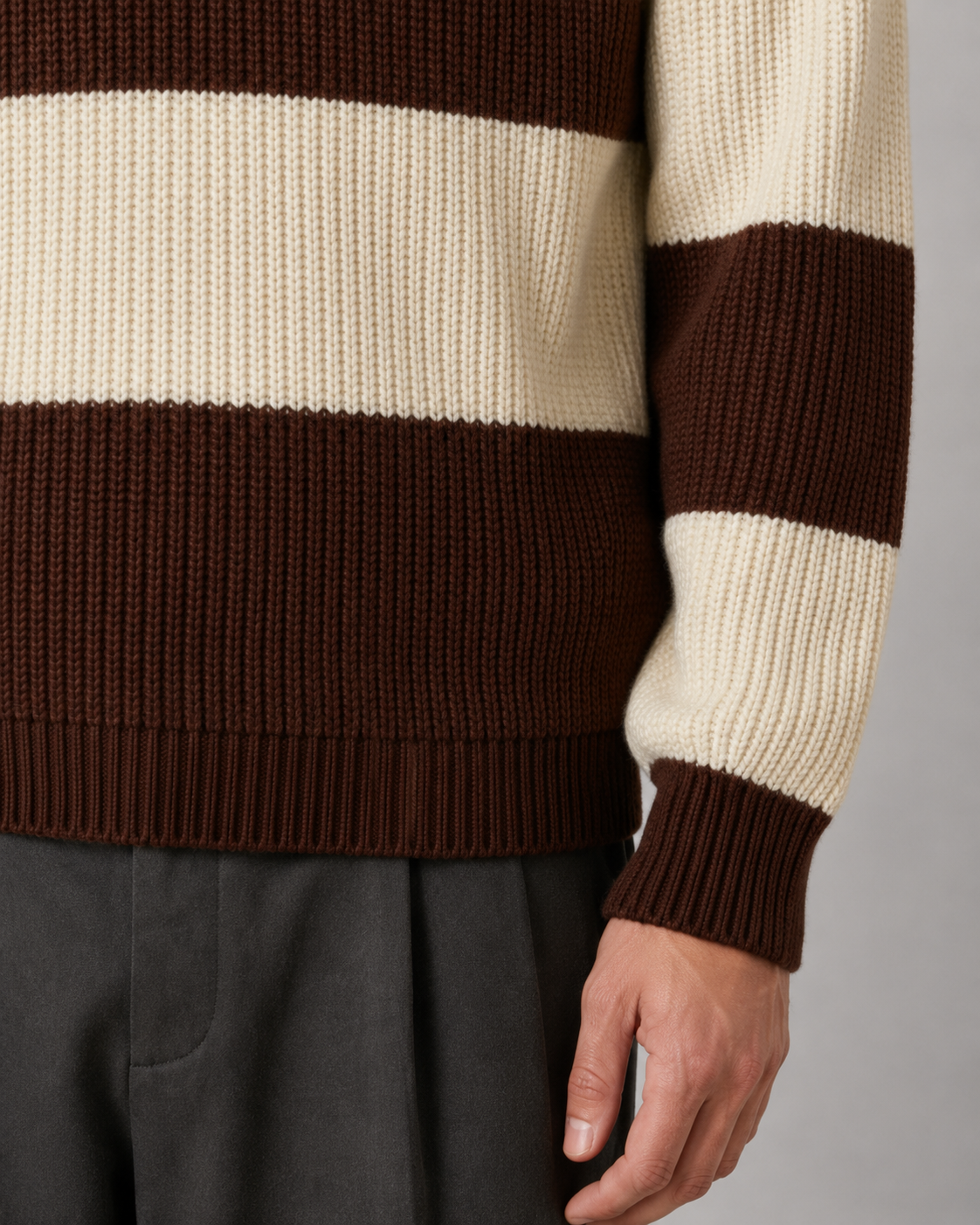 Men's Striped Polo Sweater - Knit Button Collar Pullover