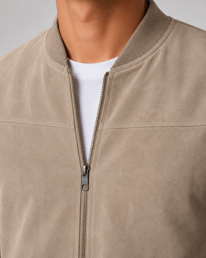 Men's Suede Bomber Jacket - Zip Up Casual Fit