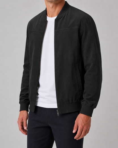 Men's Suede Bomber Jacket - Zip Up Casual Fit