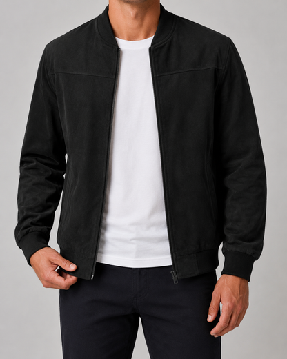 Men's Suede Bomber Jacket - Zip Up Casual Fit
