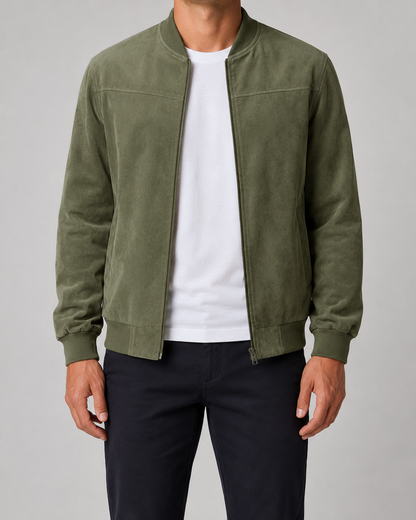 Men's Suede Bomber Jacket - Zip Up Casual Fit