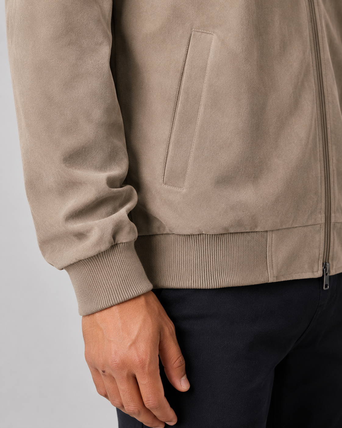 Men's Suede Bomber Jacket - Zip Up Casual Fit