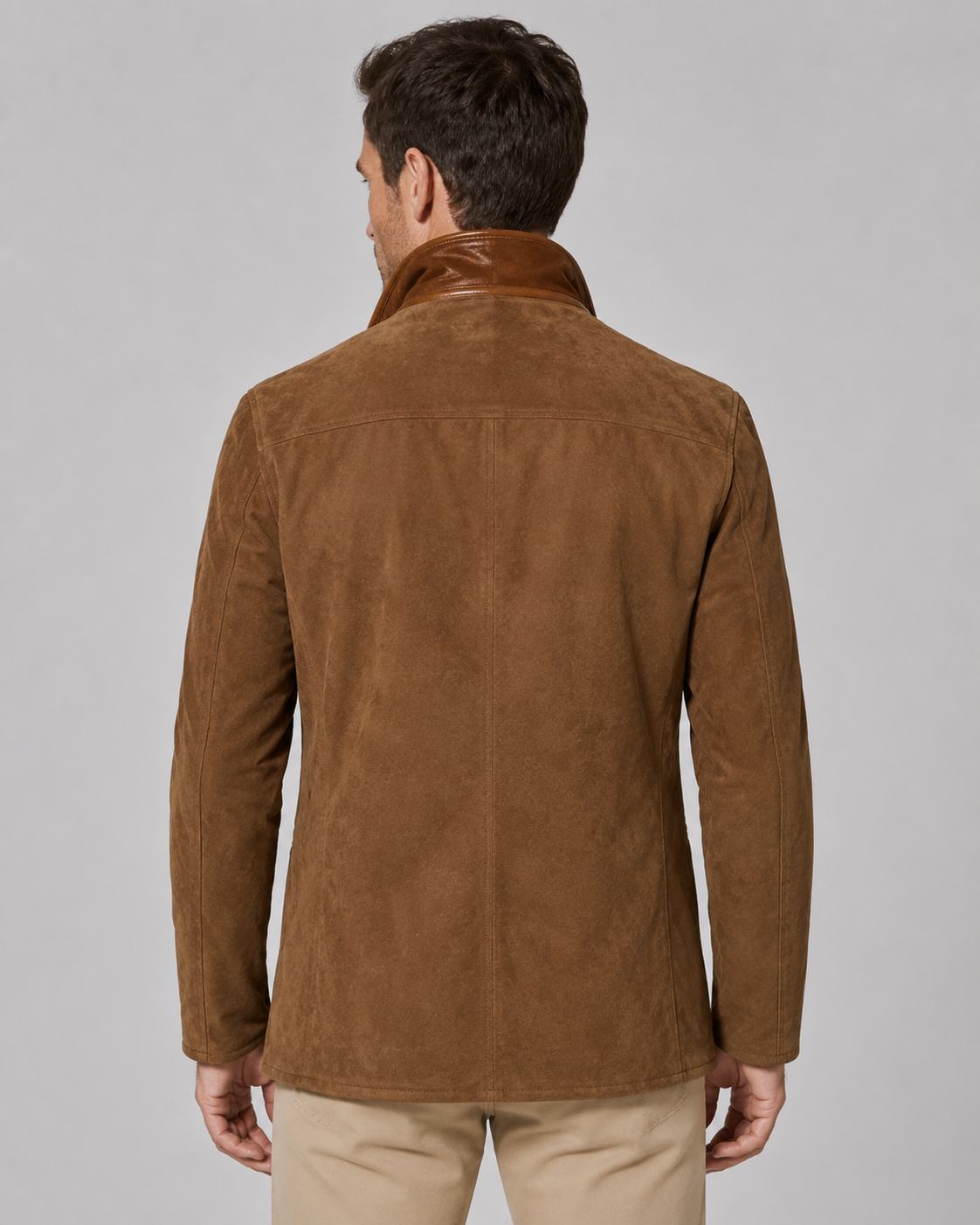 Men's Suede Jacket - Zip Collar Notch Lapel
