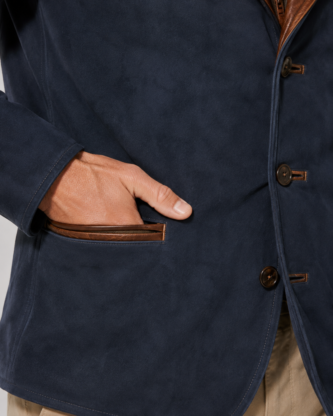 Men's Suede Jacket - Zip Collar Notch Lapel