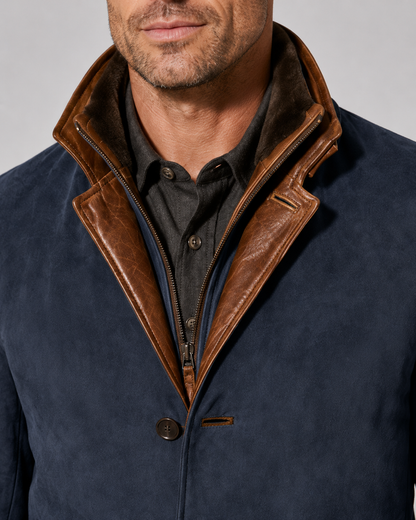 Men's Suede Jacket - Zip Collar Notch Lapel