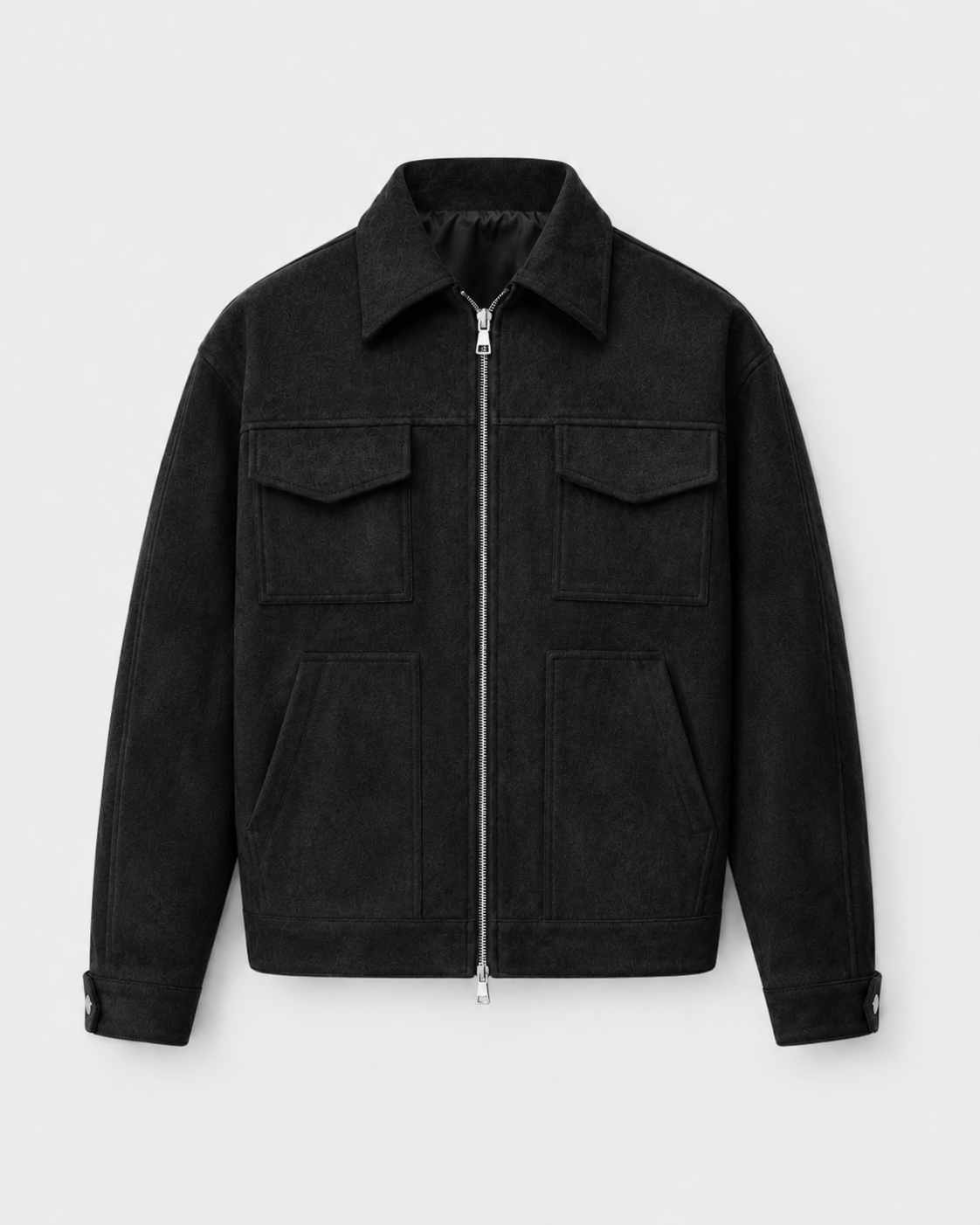 Men's Suede Jacket - Utility Zip Up Relaxed Fit
