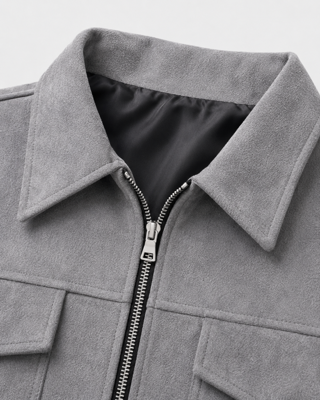 Men's Suede Jacket - Utility Zip Up Relaxed Fit