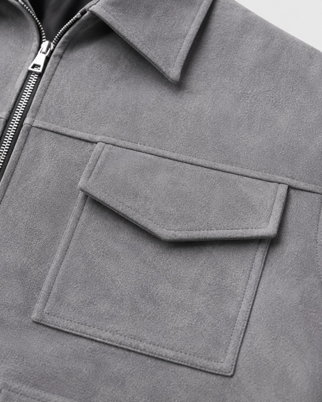 Men's Suede Jacket - Utility Zip Up Relaxed Fit