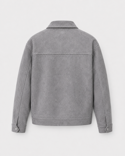 Men's Suede Jacket - Utility Zip Up Relaxed Fit