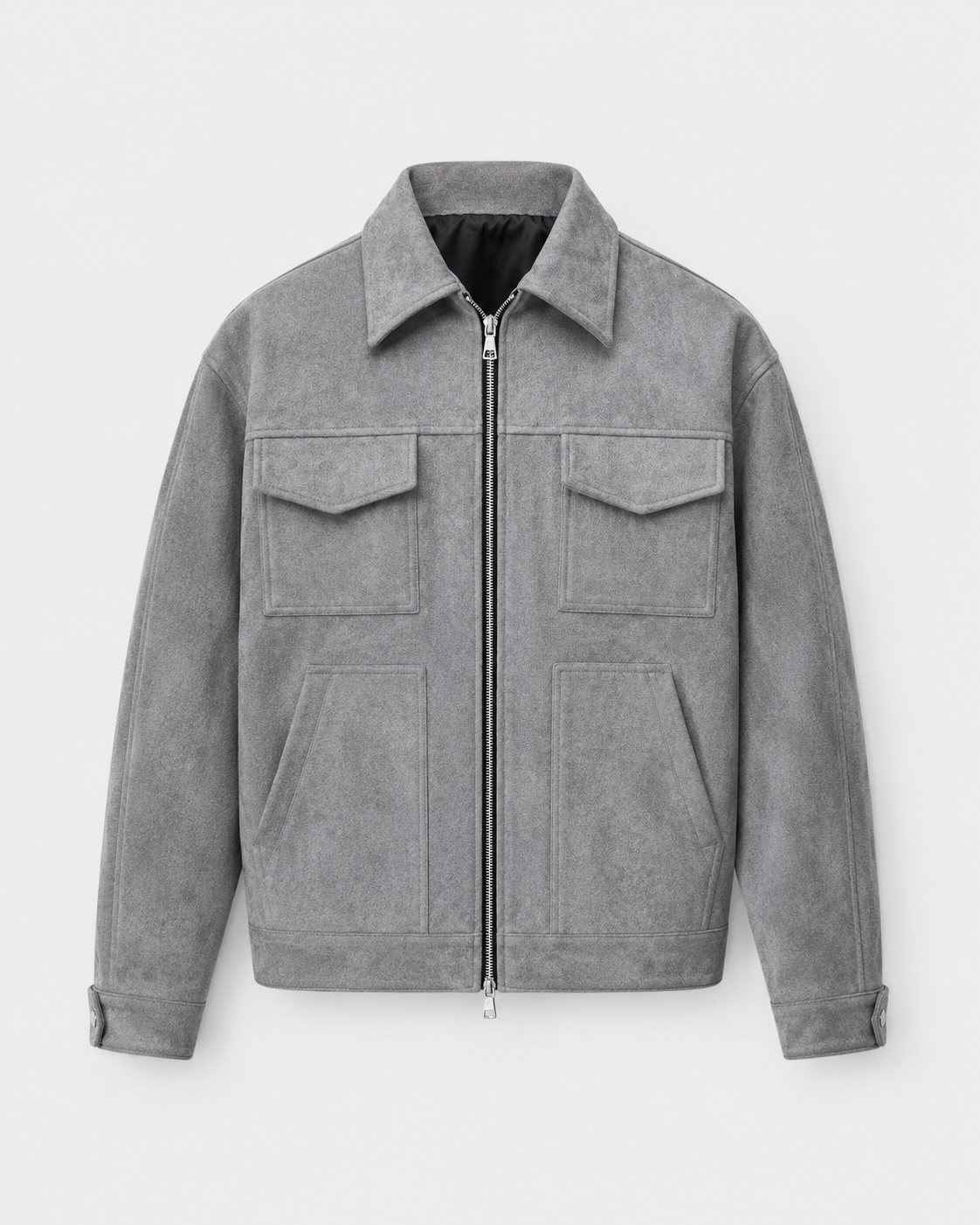 Men's Suede Jacket - Utility Zip Up Relaxed Fit