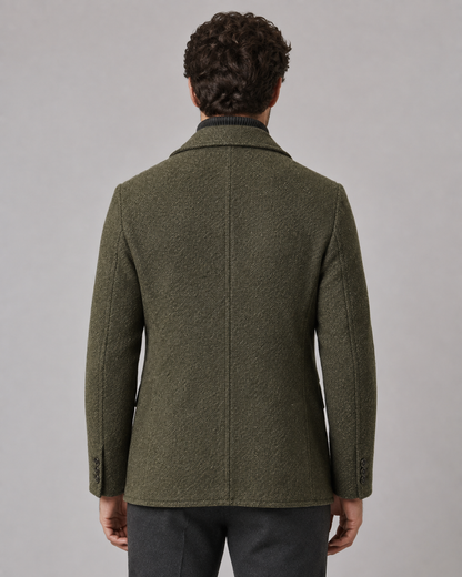 Men's Wool Blazer - Textured Notch Lapel Tailored Fit