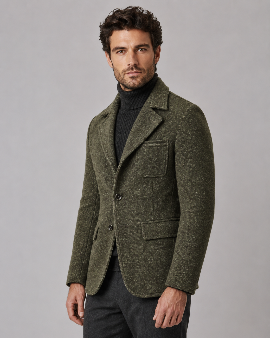 Men's Wool Blazer - Textured Notch Lapel Tailored Fit