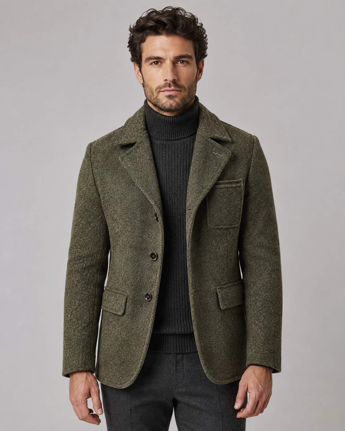 Men's Wool Blazer - Textured Notch Lapel Tailored Fit