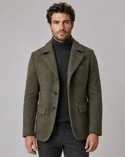 Men's Wool Blazer - Textured Notch Lapel Tailored Fit