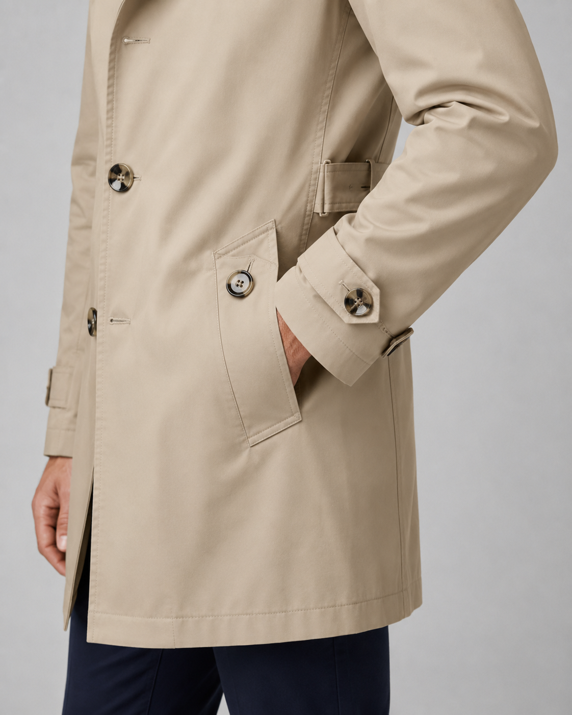Men's Trench Coat - Button Front Epaulette Detail