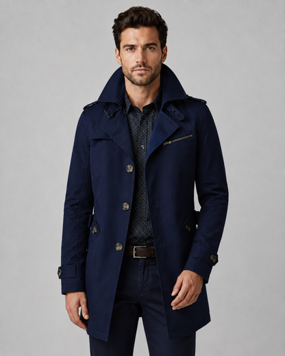 Men's Trench Coat - Button Front Epaulette Detail