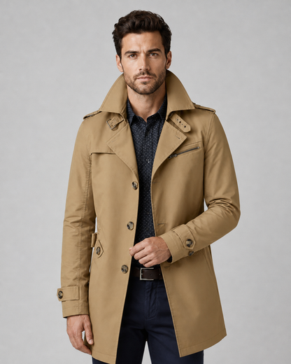 Men's Trench Coat - Button Front Epaulette Detail