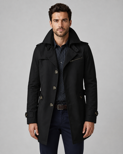 Men's Trench Coat - Button Front Epaulette Detail