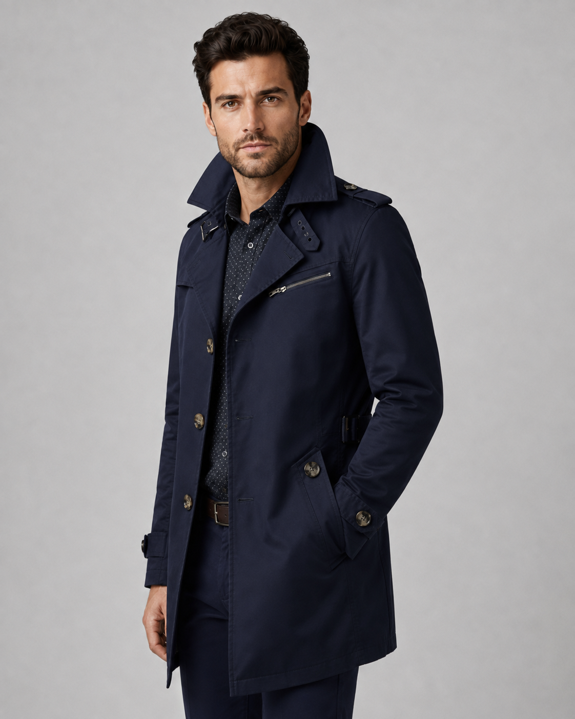 Men's Trench Coat - Button Front Epaulette Detail