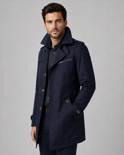 Men's Trench Coat - Button Front Epaulette Detail