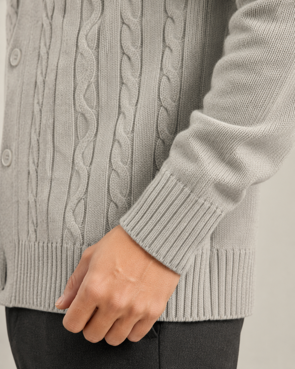 Men's Cable Knit Cardigan Sweater - V Neck Button Front