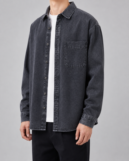 Men's Denim Shirt Jacket - Washed Relaxed Fit