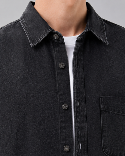 Men's Denim Shirt Jacket - Washed Relaxed Fit