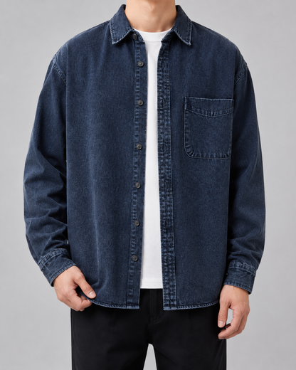 Men's Denim Shirt Jacket - Washed Relaxed Fit