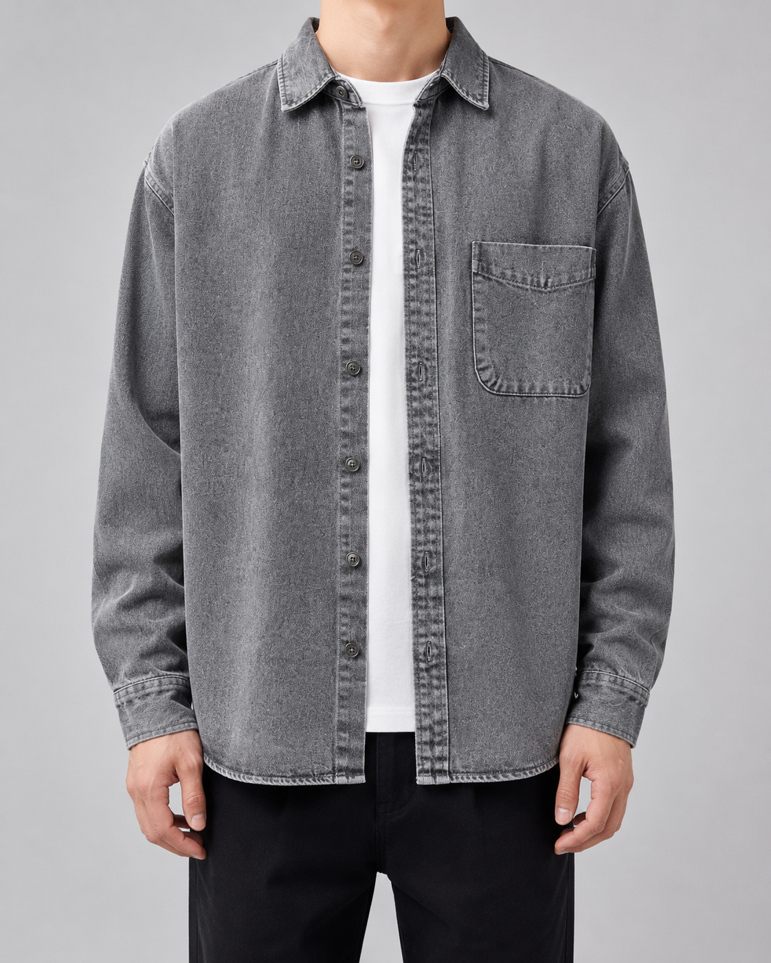 Men's Denim Shirt Jacket - Washed Relaxed Fit