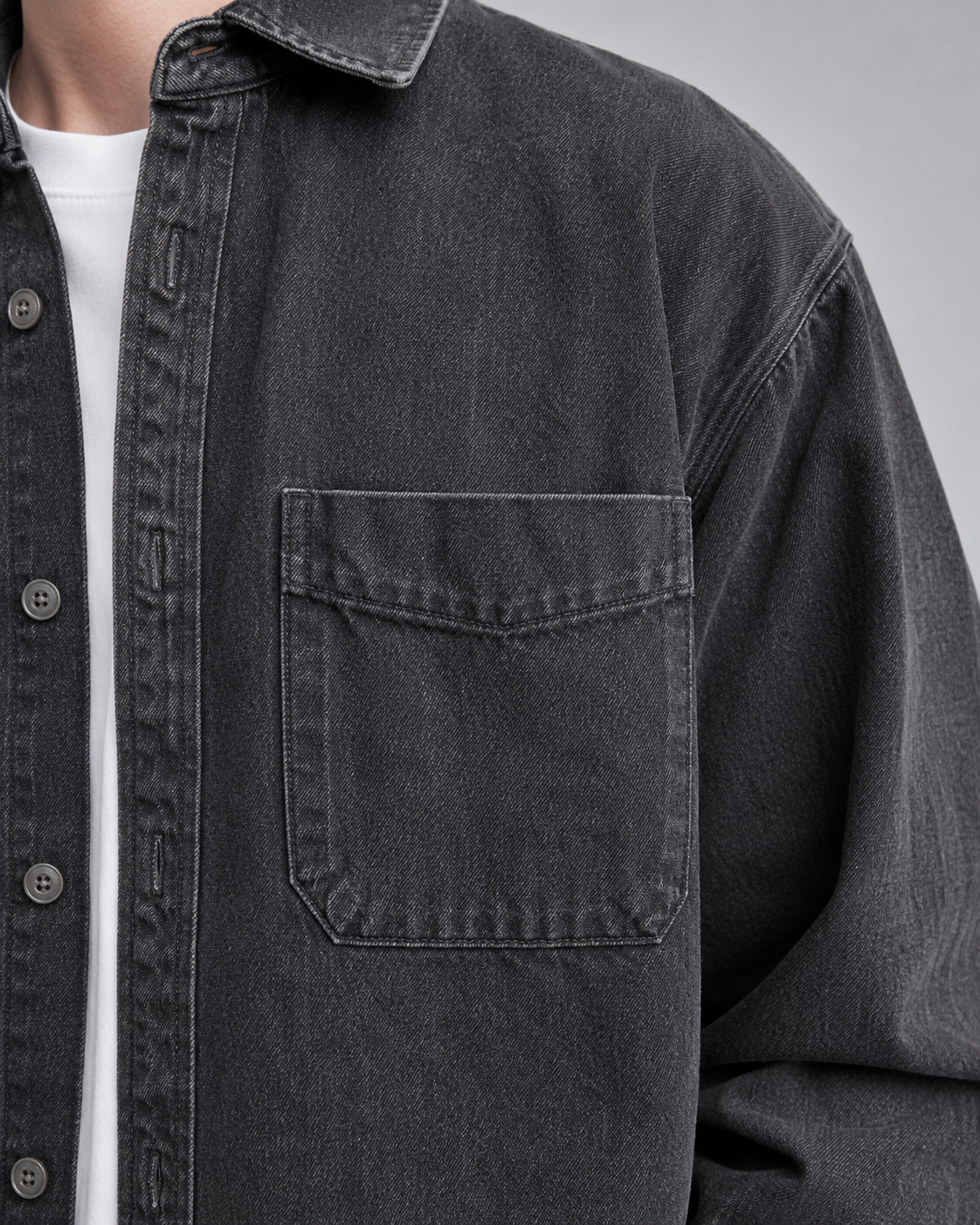 Men's Denim Shirt Jacket - Washed Relaxed Fit
