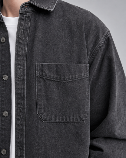 Men's Denim Shirt Jacket - Washed Relaxed Fit