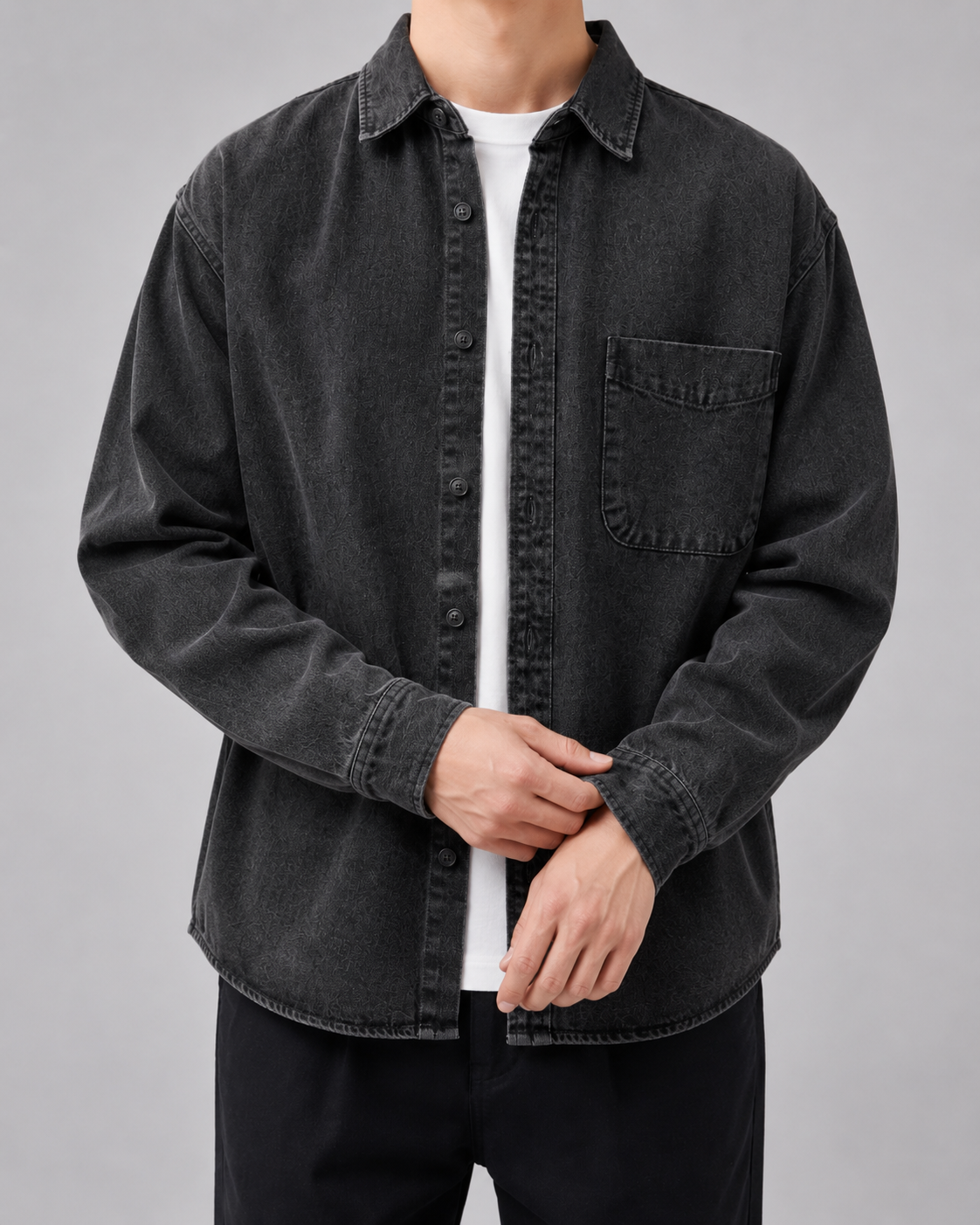 Men's Denim Shirt Jacket - Washed Relaxed Fit
