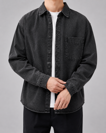 Men's Denim Shirt Jacket - Washed Relaxed Fit