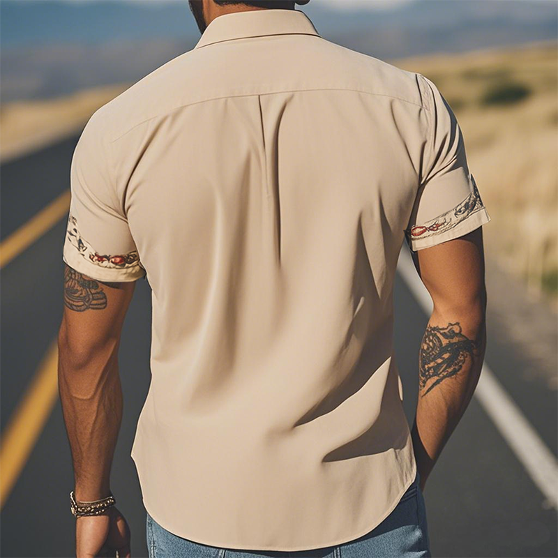 Men's Western Embroidered Short-Sleeve Shirt with Classic Style
