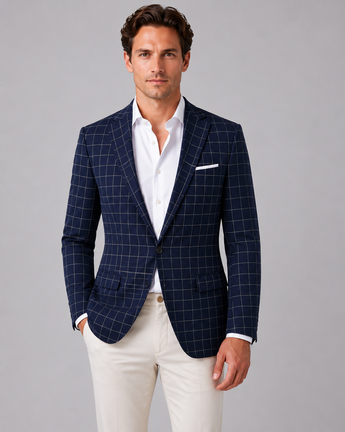 Men's Check Blazer - Windowpane Tailored Fit