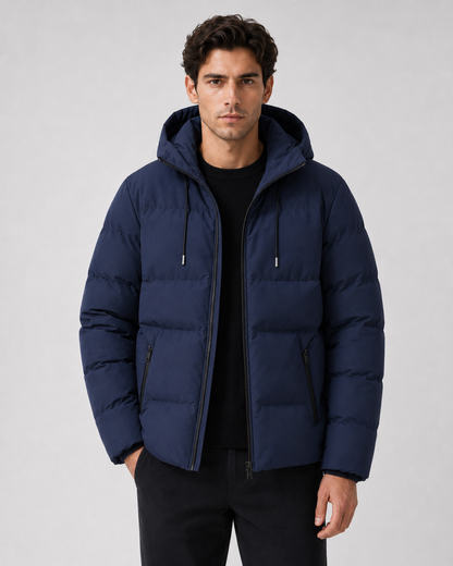 Men's Puffer Jacket - Hooded Zip Pockets