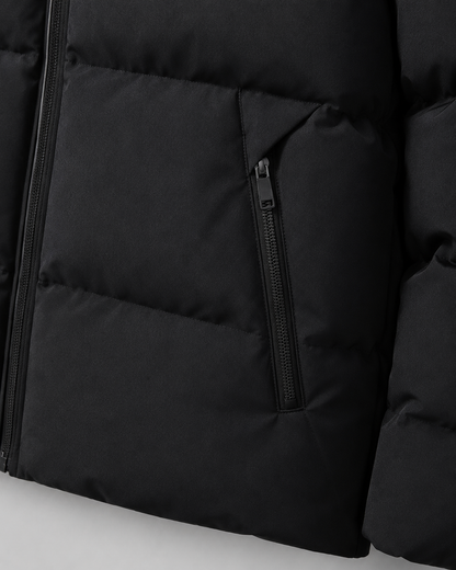 Men's Puffer Jacket - Hooded Zip Pockets