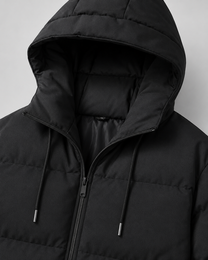 Men's Puffer Jacket - Hooded Zip Pockets