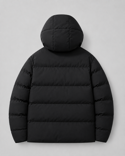 Men's Puffer Jacket - Hooded Zip Pockets