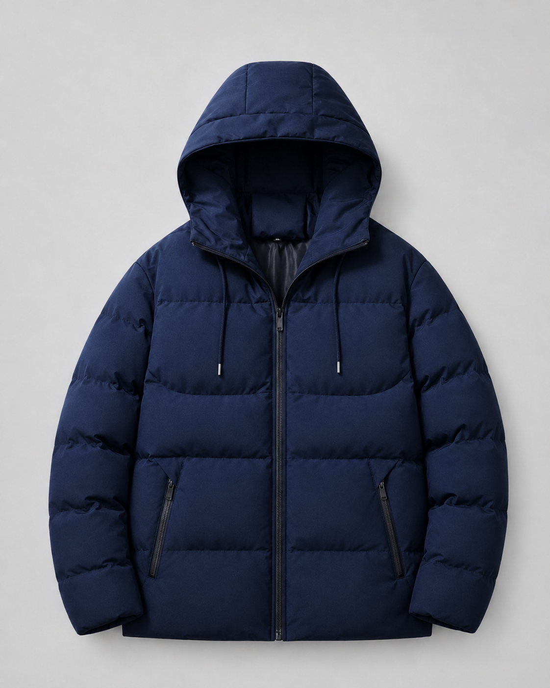Men's Puffer Jacket - Hooded Zip Pockets