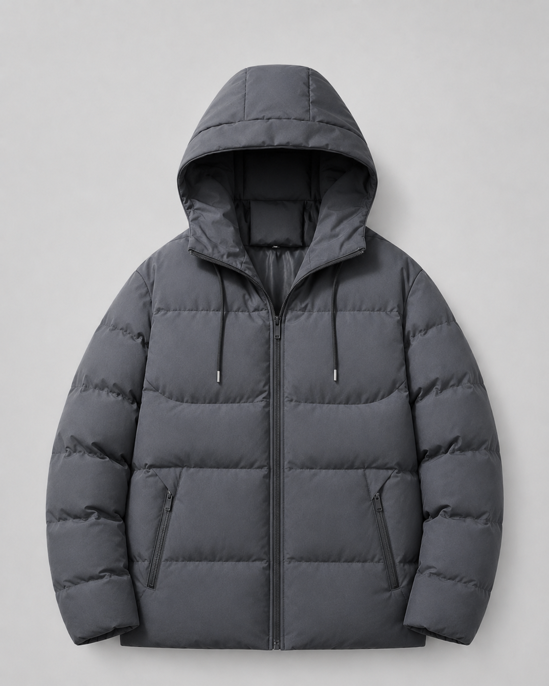 Men's Puffer Jacket - Hooded Zip Pockets